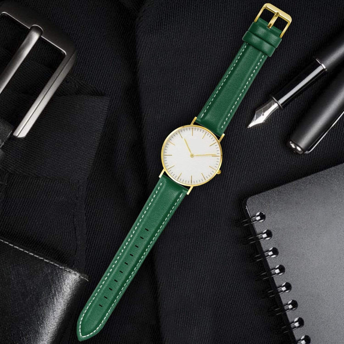 Dark Green Leather Gold Buckle – Fullmosa