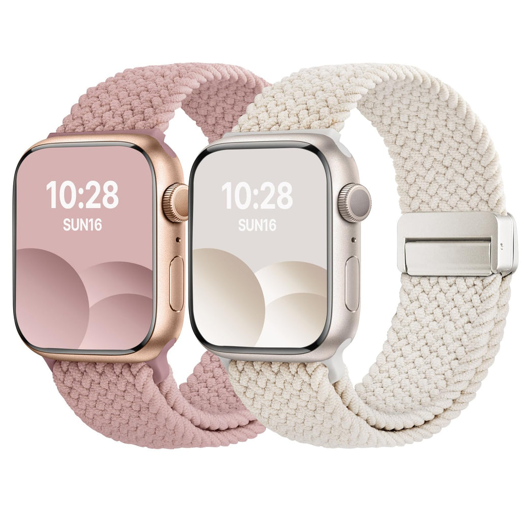 Apple Watch Band | 2 Pack Magnetic Braided Bands | Starlight/Pink Fullmosa watch band
