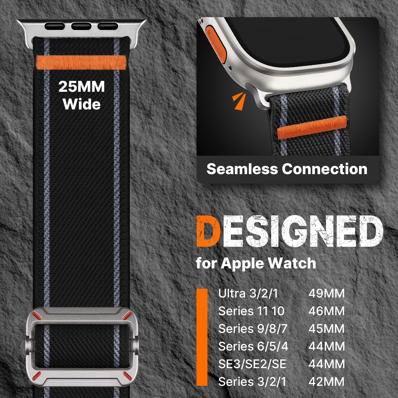 Apple Watch Band | 2 Pack Stretch Nylon Bands | Black/Midnight Blue Fullmosa watch band 49/46/45/44/42mm(S3/2/1) / Black/Midnight Blue