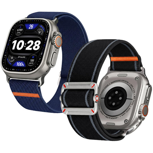 Apple Watch Band | 2 Pack Stretch Nylon Bands | Black/Midnight Blue Fullmosa watch band 49/46/45/44/42mm(S3/2/1) / Black/Midnight Blue