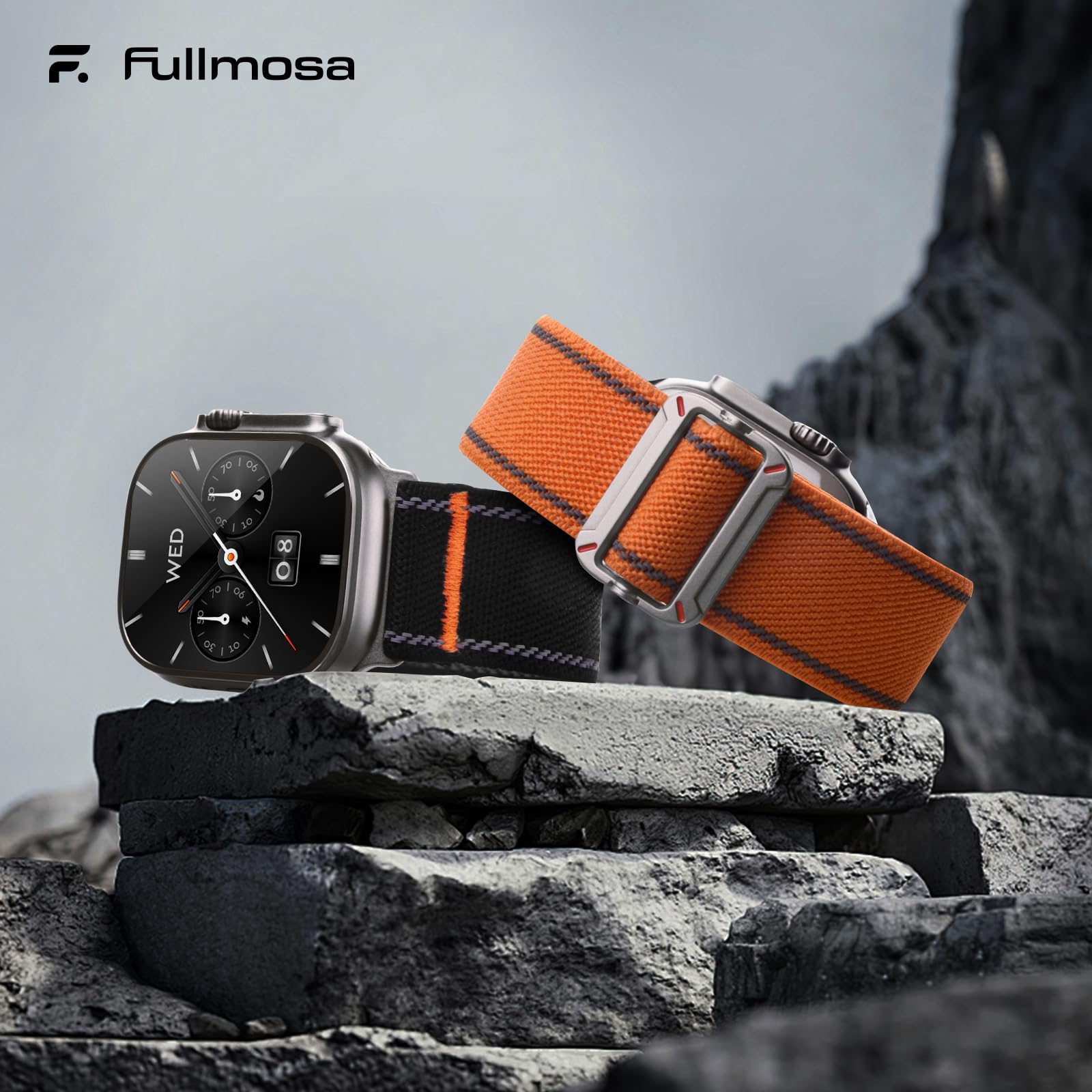 Apple Watch Band | 2 Pack Stretch Nylon Bands | Black/Orange Fullmosa watch band 49/46/45/44/42mm(S3/2/1) / Black/Orange