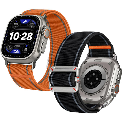 Apple Watch Band | 2 Pack Stretch Nylon Bands | Black/Orange Fullmosa watch band 49/46/45/44/42mm(S3/2/1) / Black/Orange