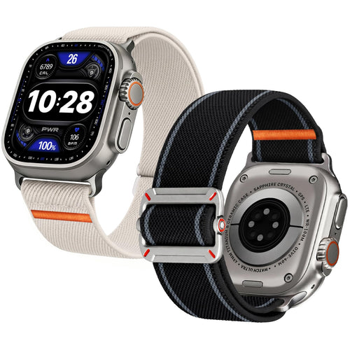 Apple Watch Band | 2 Pack Stretch Nylon Bands | Black/Starlight Fullmosa watch band 49/46/45/44/42mm(S3/2/1) / Black/Starlight