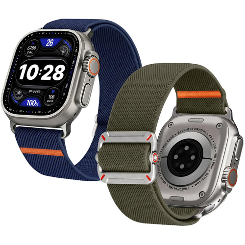 Apple Watch Band | 2 Pack Stretch Nylon Bands | Midnight Blue/Army Green Fullmosa watch band 49/46/45/44/42mm(S3/2/1) / Midnight Blue/Army Green