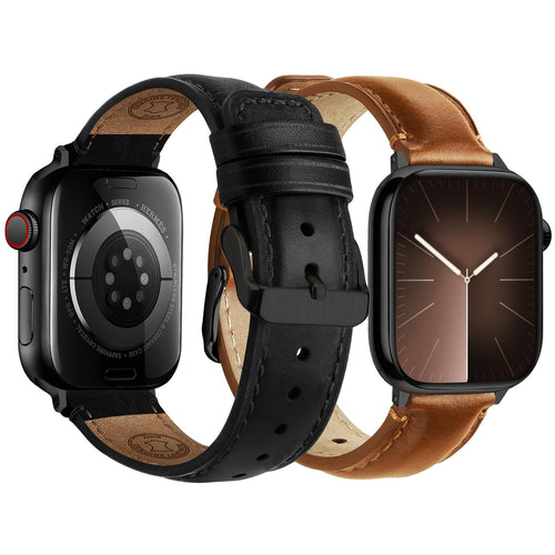 Apple Watch Band | 2 Pack Top Grain Genuine Leather Straps | Black+Black/Brown+Black Fullmosa watch band
