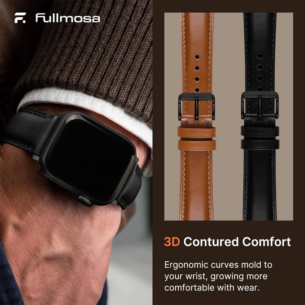 Apple Watch Band | 2 Pack Top Grain Genuine Leather Straps | Black+Black/Brown+Black Fullmosa watch band