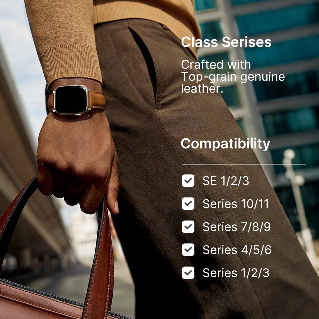 Apple Watch Band | 2 Pack Top Grain Genuine Leather Straps | Black+Silver/Brown+Silver Fullmosa watch band