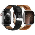 Apple Watch Band | 2 Pack Top Grain Genuine Leather Straps | Black+Silver/Brown+Silver Fullmosa watch band