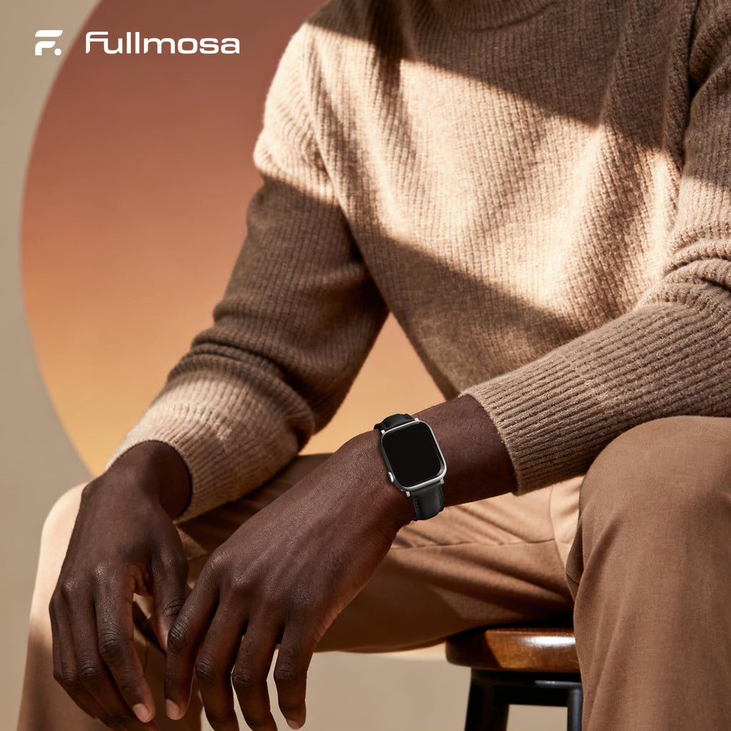 Apple Watch Band | 2 Pack Top Grain Genuine Leather Straps | Black+Silver/Brown+Silver Fullmosa watch band
