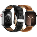 Apple Watch Band | 2 Pack Top Grain Genuine Leather Straps | Brown+Black/Black+Silver Fullmosa watch band
