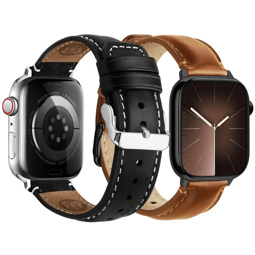Apple Watch Band | 2 Pack Top Grain Genuine Leather Straps | Brown+Black/Black+Silver Fullmosa watch band