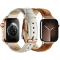 Apple Watch Band | 2 Pack Top Grain Genuine Leather Straps | Brown+Silver/White+Pink Fullmosa watch band 42mm(s10/11) 41mm 40mm 38mm / Brown+Silver/White+Pink