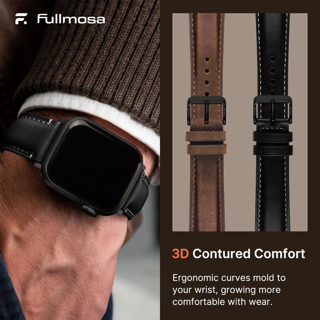 Apple Watch Band | 2 Pack Top Grain Genuine Leather Straps | Coffee+Black/Black+Black Fullmosa watch band