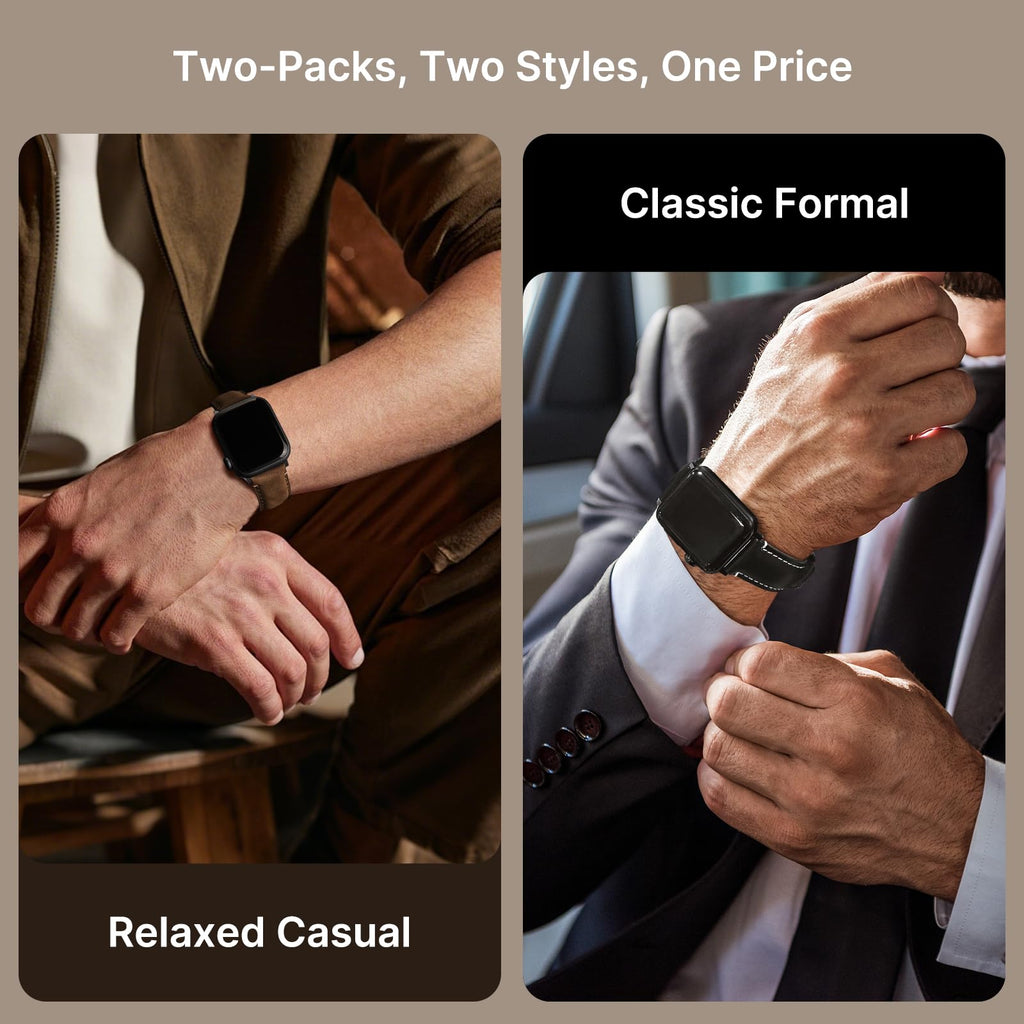 Apple Watch Band | 2 Pack Top Grain Genuine Leather Straps | Coffee+Black/Black+Black Fullmosa watch band