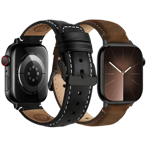 Apple Watch Band | 2 Pack Top Grain Genuine Leather Straps | Coffee+Black/Black+Black Fullmosa watch band