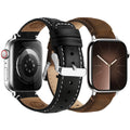 Apple Watch Band | 2 Pack Top Grain Genuine Leather Straps | Coffee+Silver/Black+Silver Fullmosa watch band