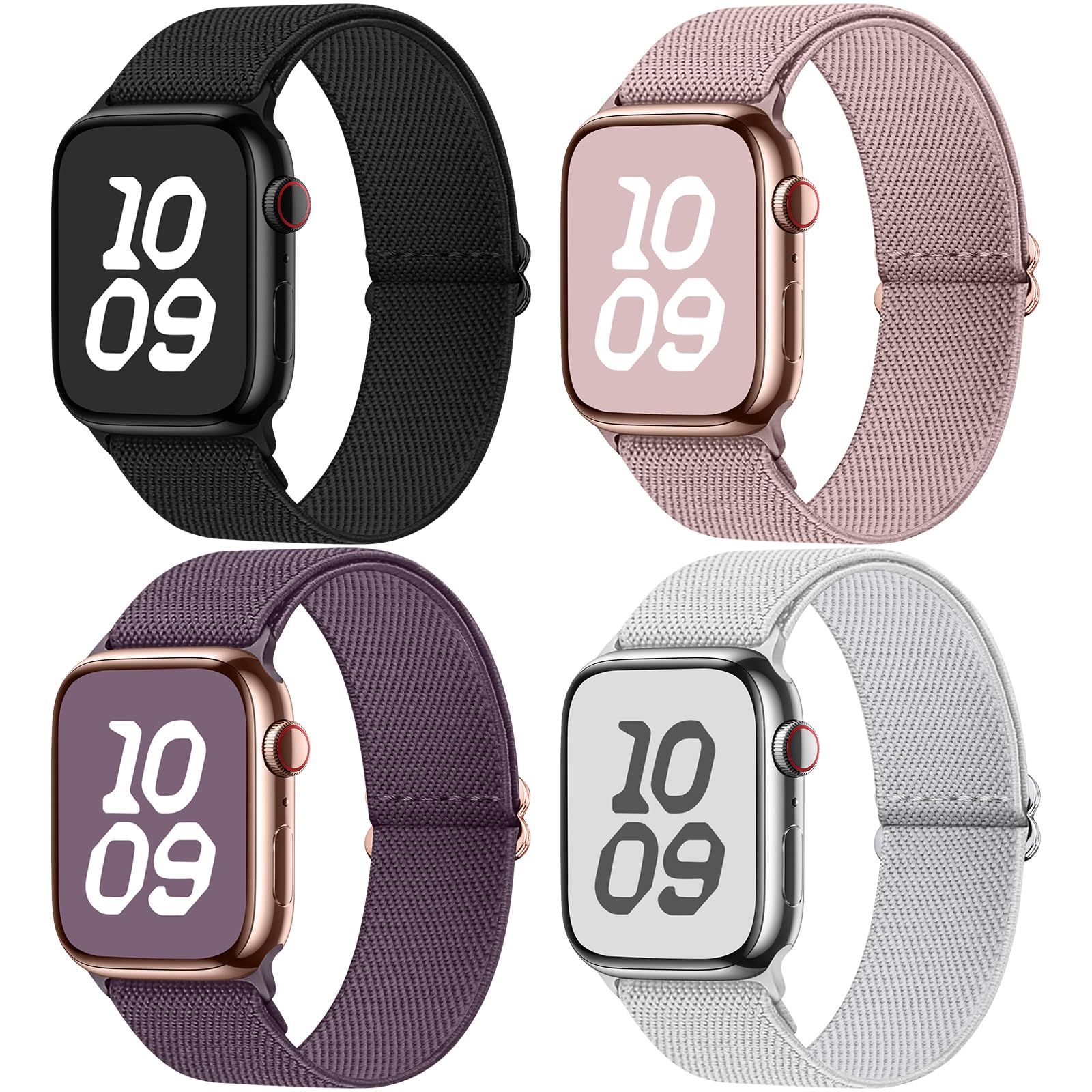 Apple Watch Band | 4 Pack Water-Resistant Nylon Bands | Black/Dark Pink/Smoke Purple/StarLight Fullmosa watch band