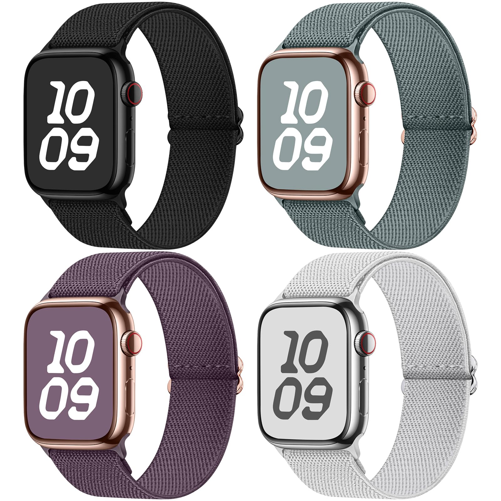 Apple Watch Band | 4 Pack Water-Resistant Nylon Bands | Black/Smoke Purple/StarLight/Green Fullmosa watch band