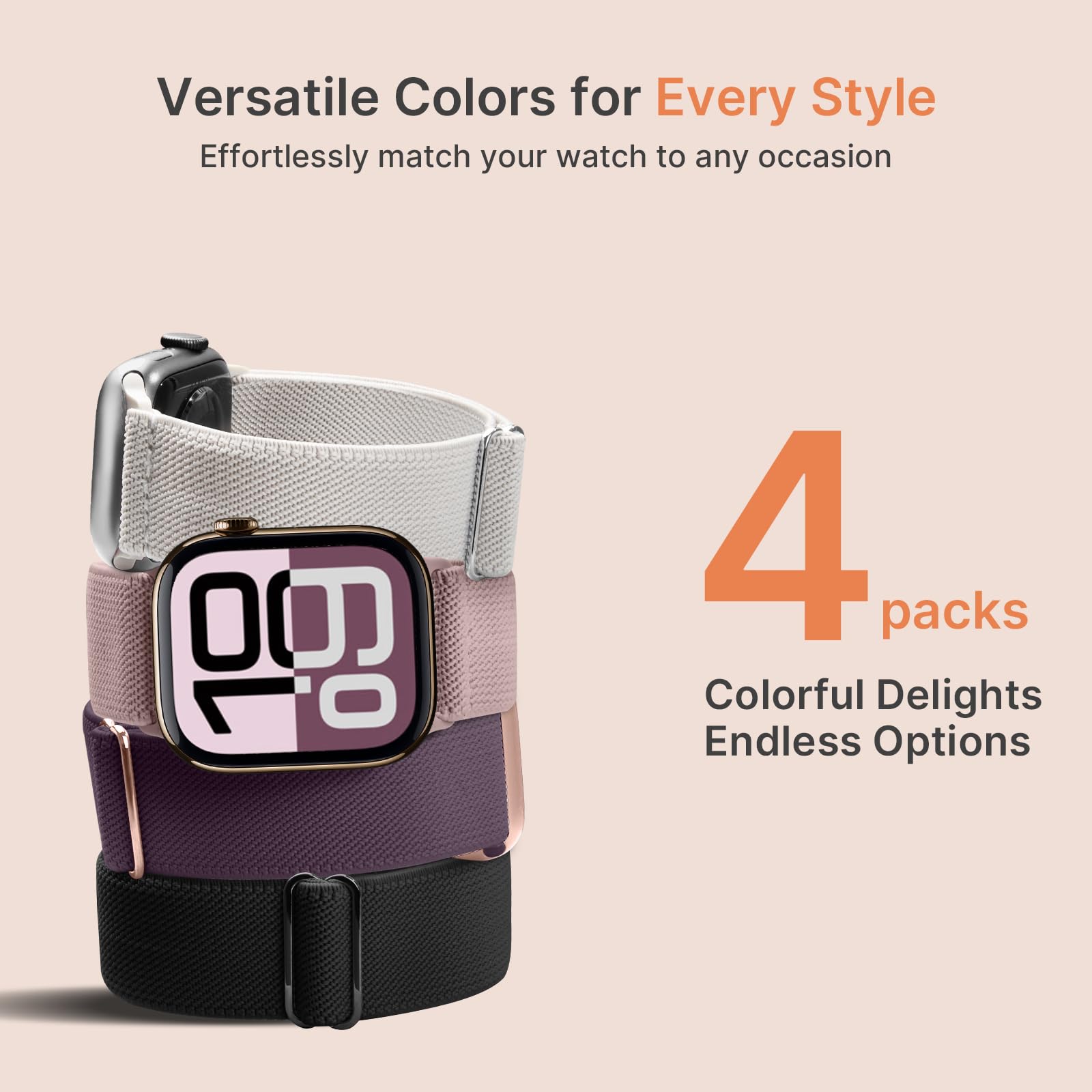 Apple Watch Band | 4 Pack Water-Resistant Nylon Bands | Black/Smoke Purple/StarLight/Green Fullmosa watch band