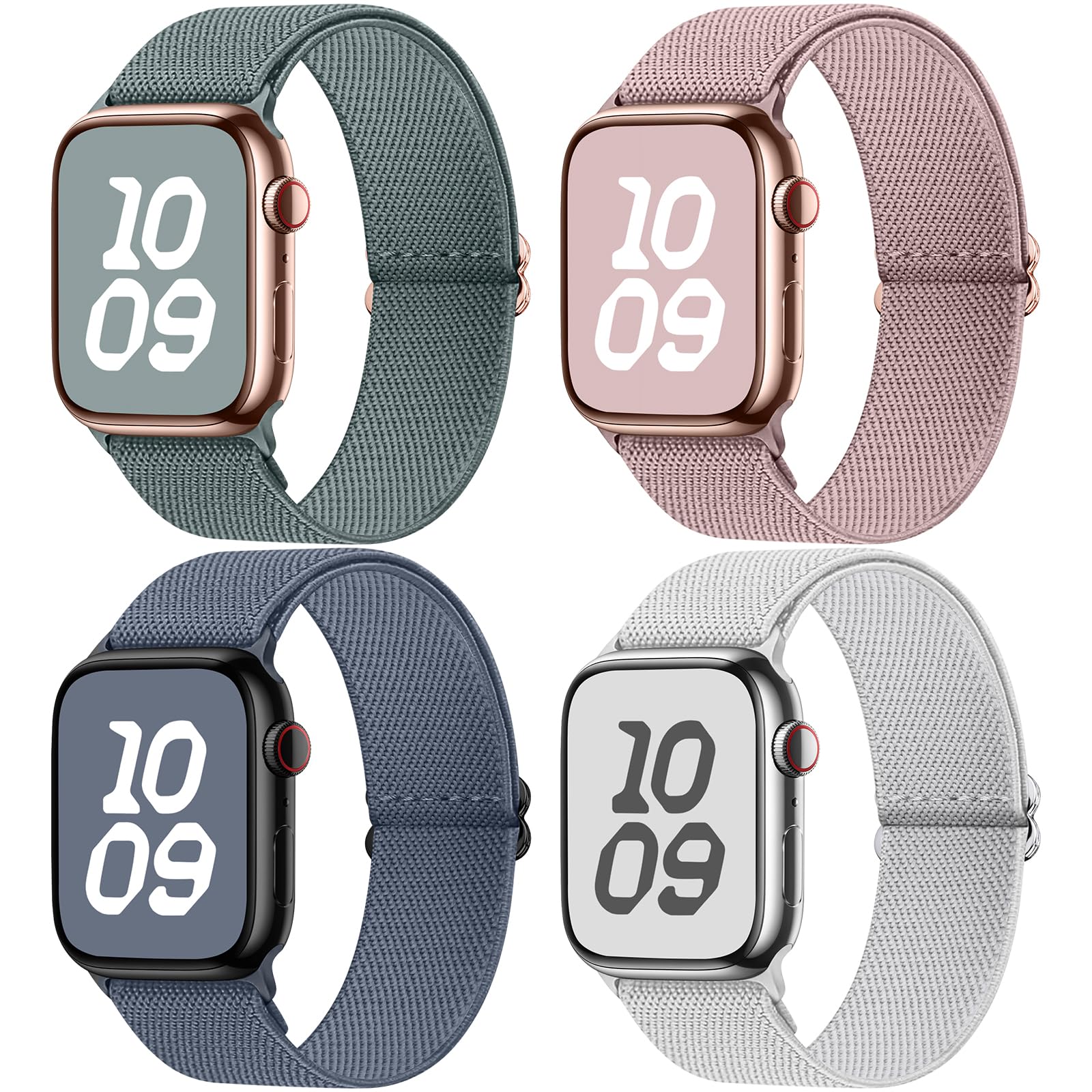 Apple Watch Band | 4 Pack Water-Resistant Nylon Bands | Green/StarLight/Dark Pink/Blue Grey Fullmosa watch band