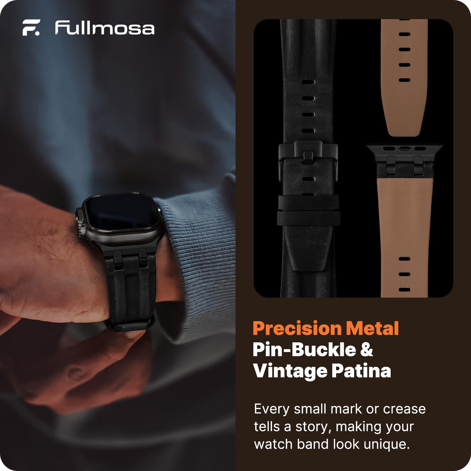 Apple Watch Band | AP Leather Band | Black Fullmosa watch band