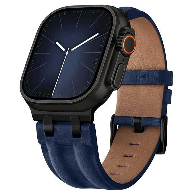 Apple Watch Band | AP Leather Band | Dark Blue Fullmosa watch band 49mm 46mm 45mm 44mm 42mm(S3/2/1) / Black