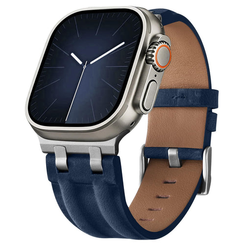Apple Watch Band | AP Leather Band | Dark Blue Fullmosa watch band 49mm 46mm 45mm 44mm 42mm(S3/2/1) / Silver