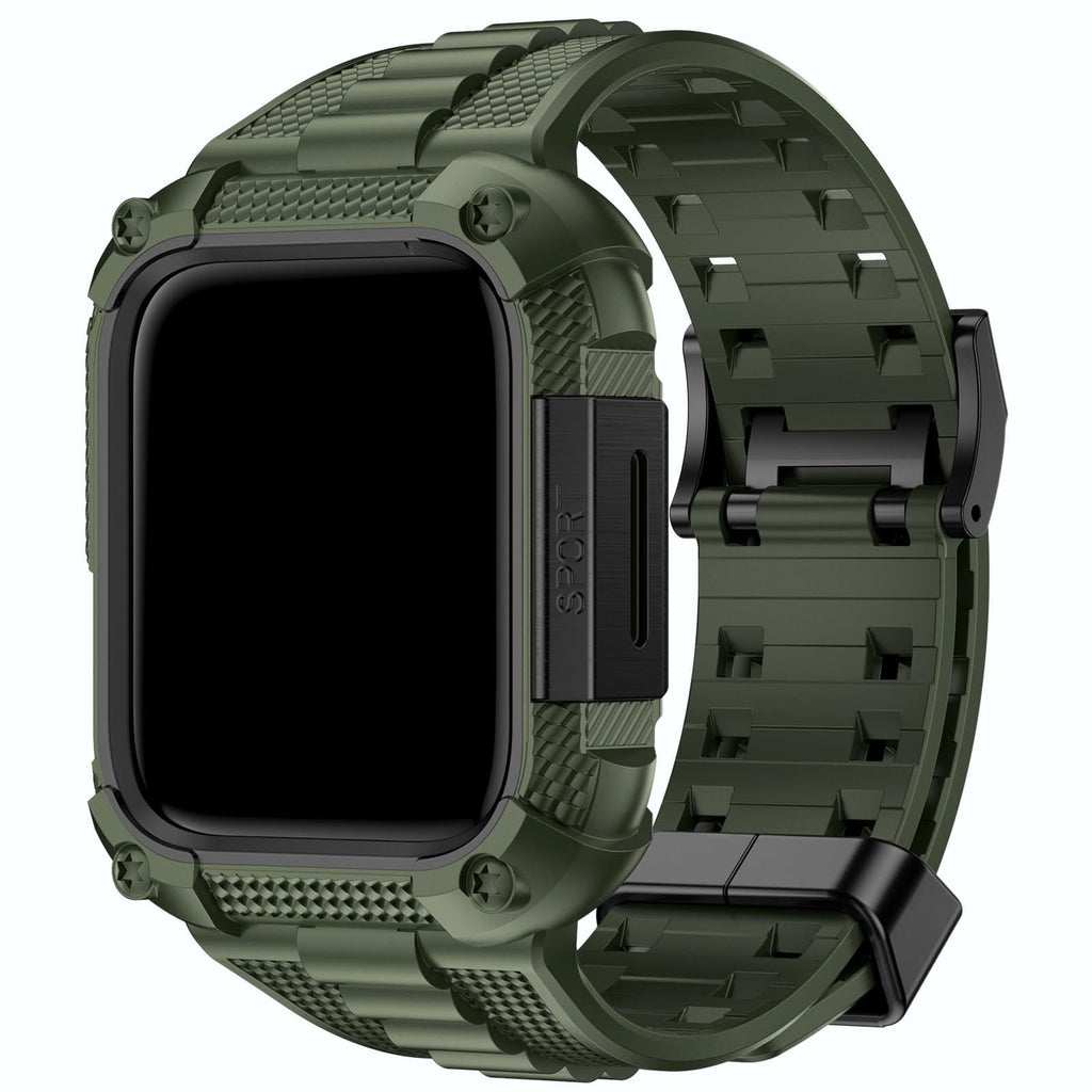 Apple Watch Band | Army Green and Black Silicone | Warrior Fullmosa 44/45mm / Army Green and Black