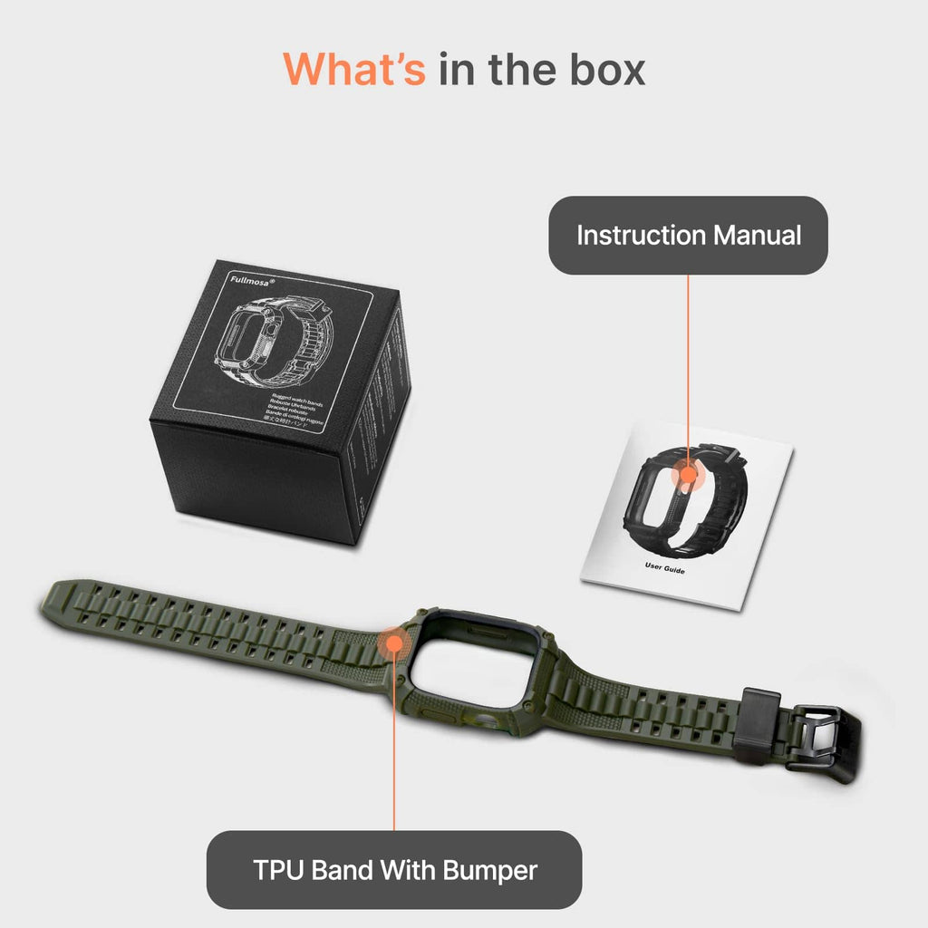 Apple Watch Band | Army Green and Black Silicone | Warrior Fullmosa 44/45mm / Army Green and Black