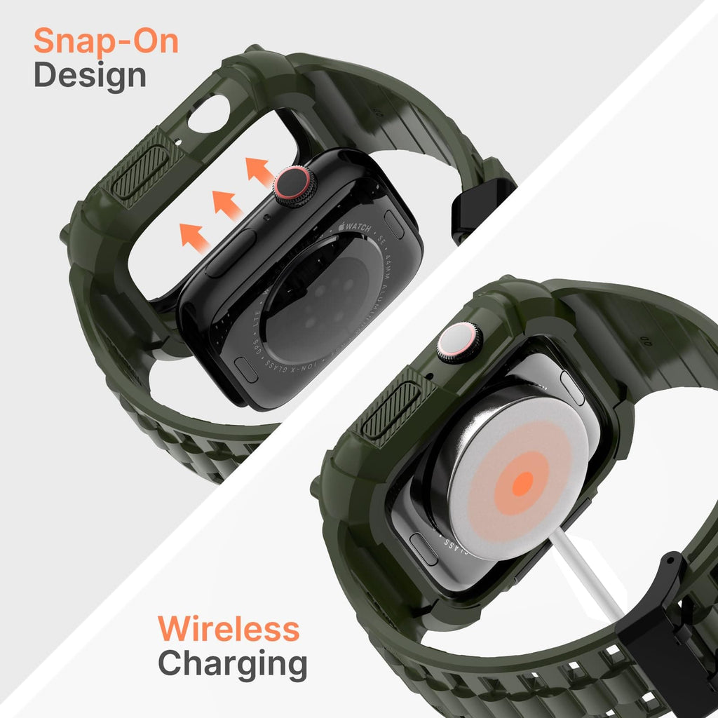 Apple Watch Band | Army Green and Black Silicone | Warrior Fullmosa 44/45mm / Army Green and Black