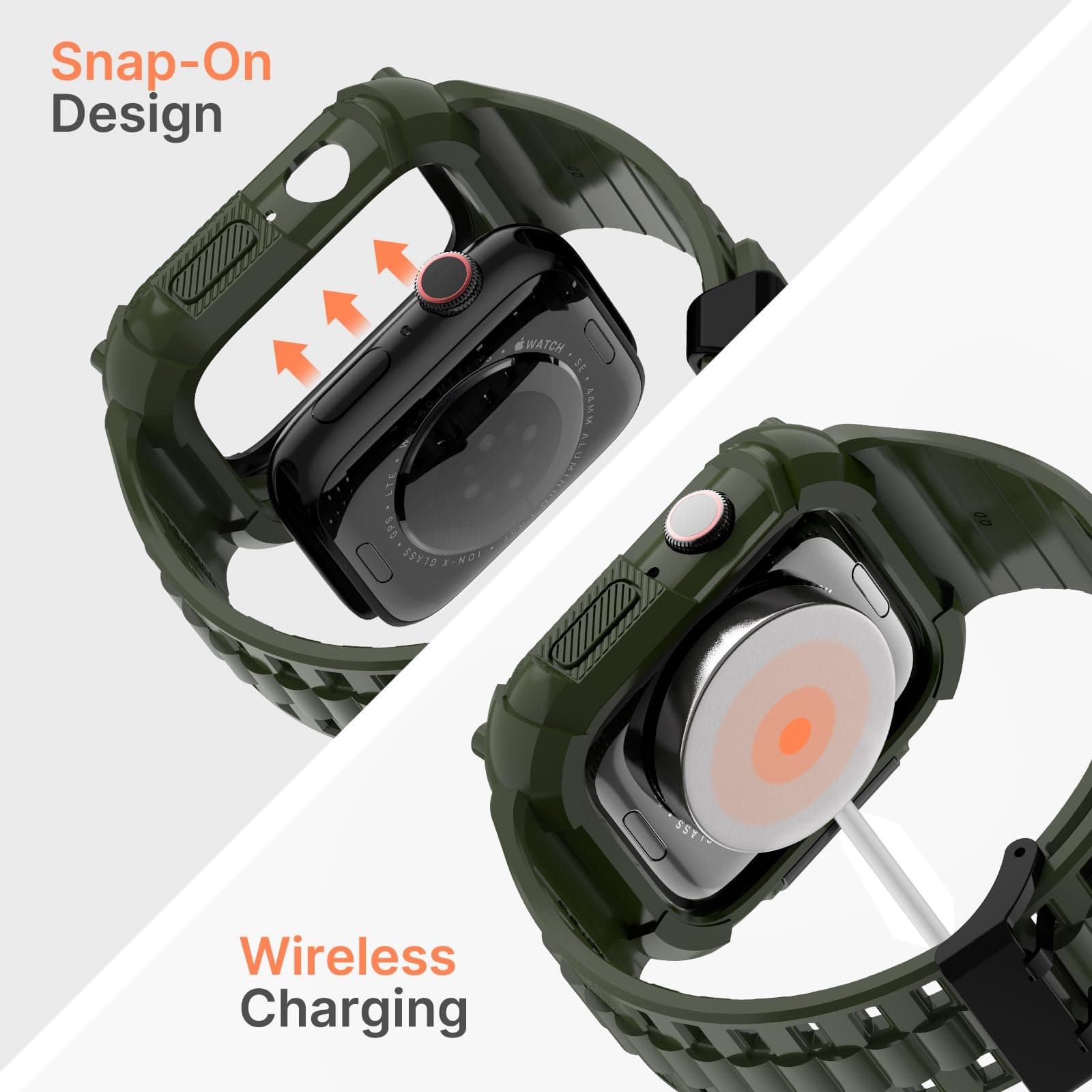 Apple Watch Band | Army Green and Black Silicone | Warrior Fullmosa 44/45mm / Army Green and Black