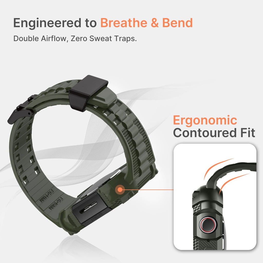 Apple Watch Band | Army Green and Black Silicone | Warrior Fullmosa 44/45mm / Army Green and Black