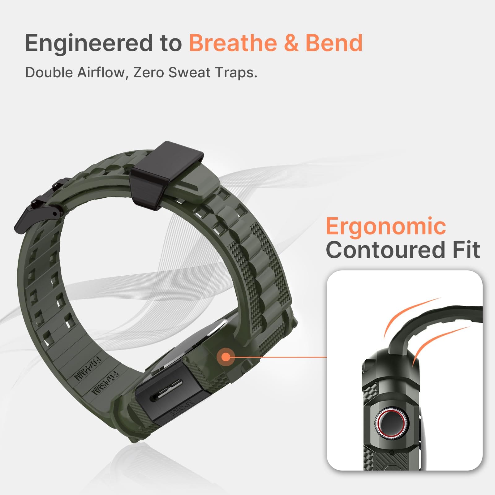 Apple Watch Band | Army Green and Black Silicone | Warrior Fullmosa 44/45mm / Army Green and Black