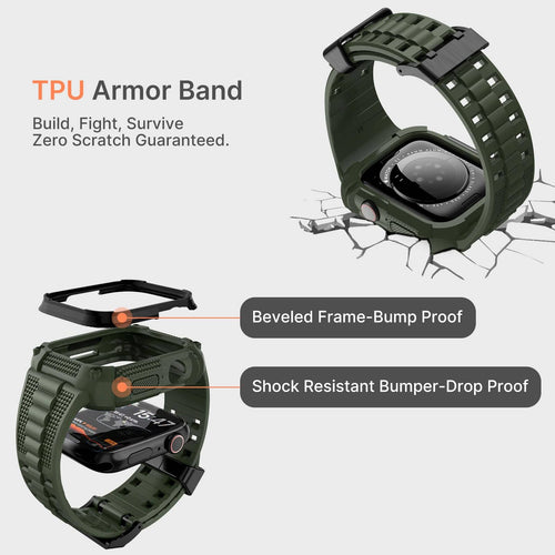 Apple Watch Band | Army Green and Black Silicone | Warrior Fullmosa 44/45mm / Army Green and Black