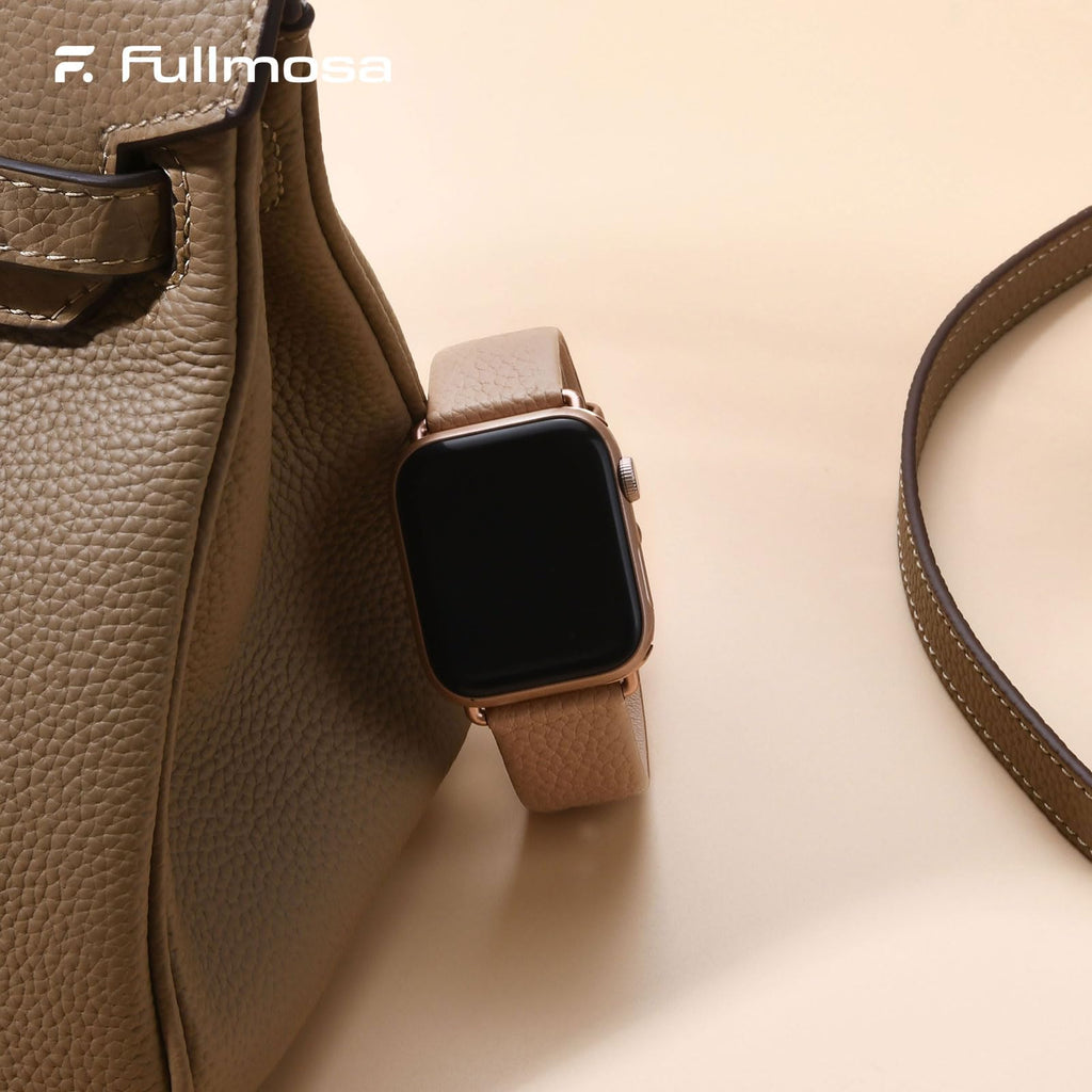 Apple Watch Band | Beige Leather | Litchi Fullmosa watch band