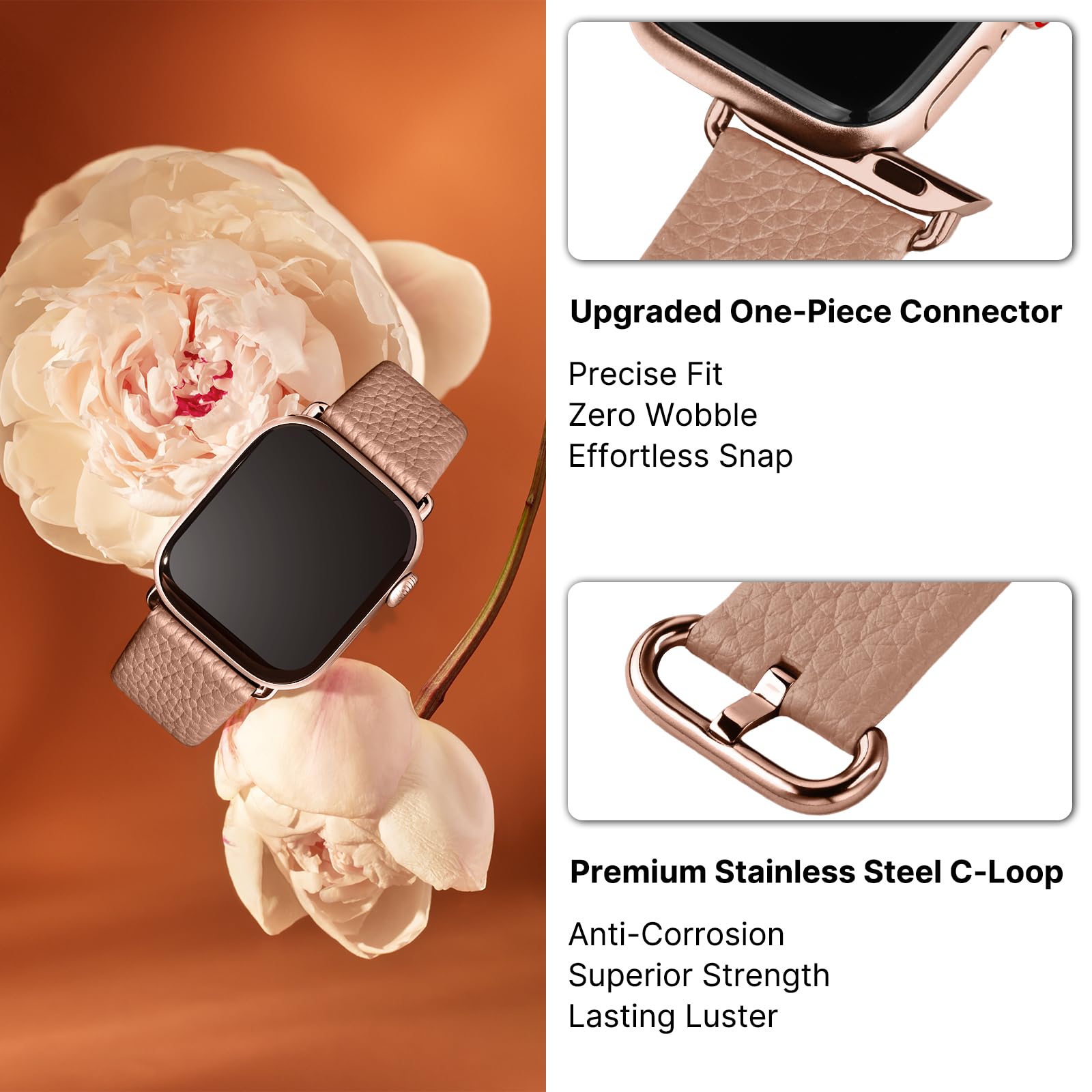 Apple Watch Band | Beige Leather | Litchi Fullmosa watch band