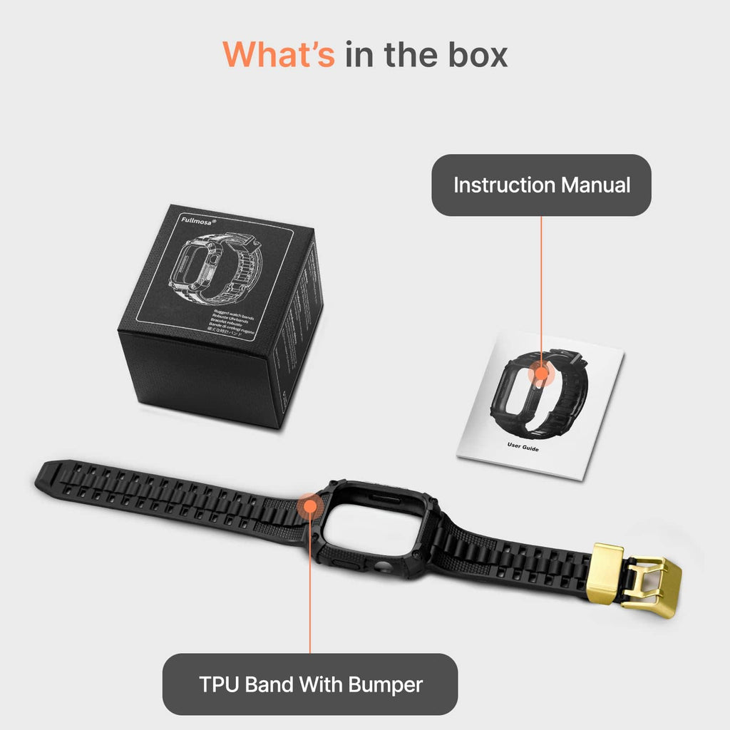 Apple Watch Band | Black and Gold Silicone | Warrior Fullmosa watch band 44/45mm / Black and Gold