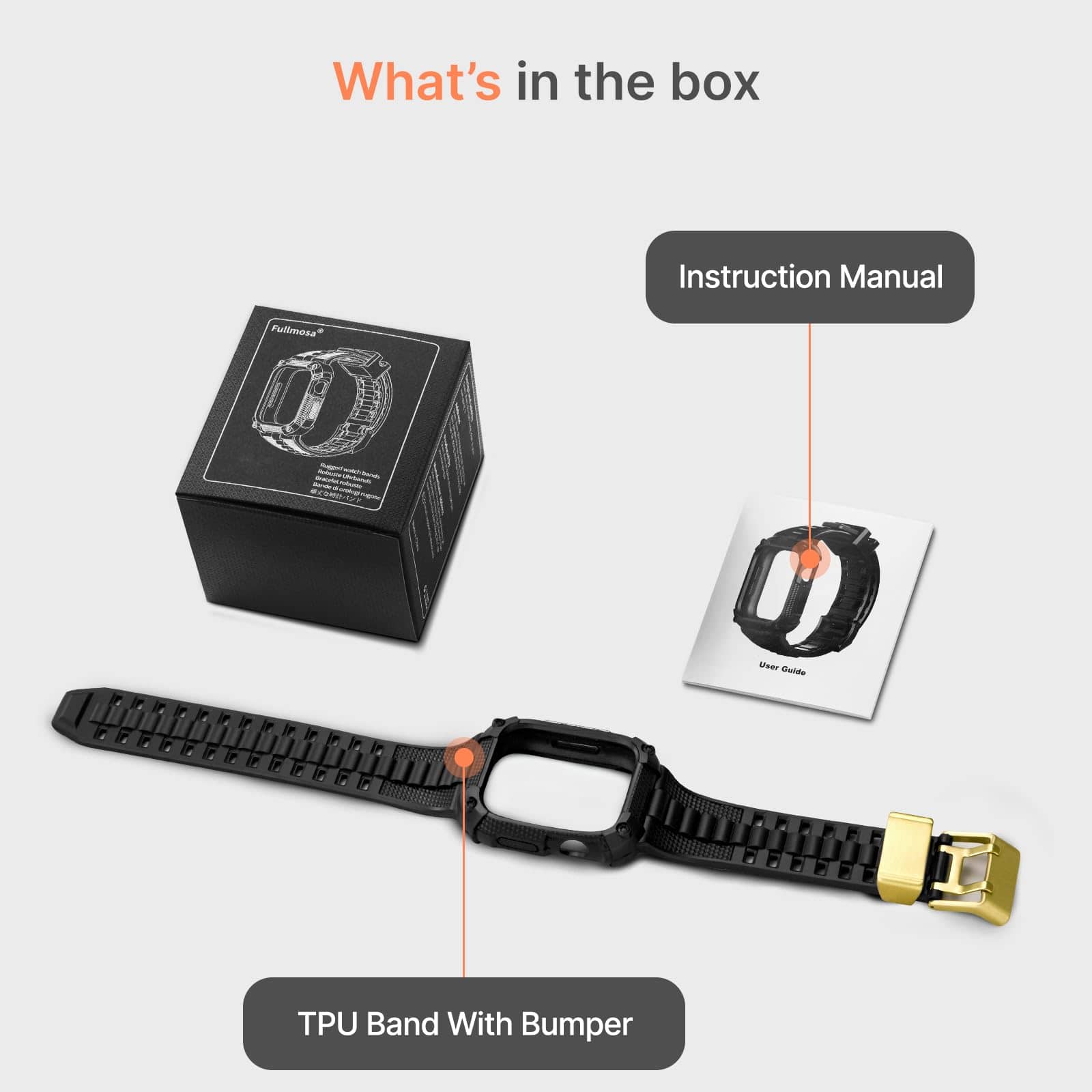 Apple Watch Band | Black and Gold Silicone | Warrior Fullmosa watch band 44/45mm / Black and Gold