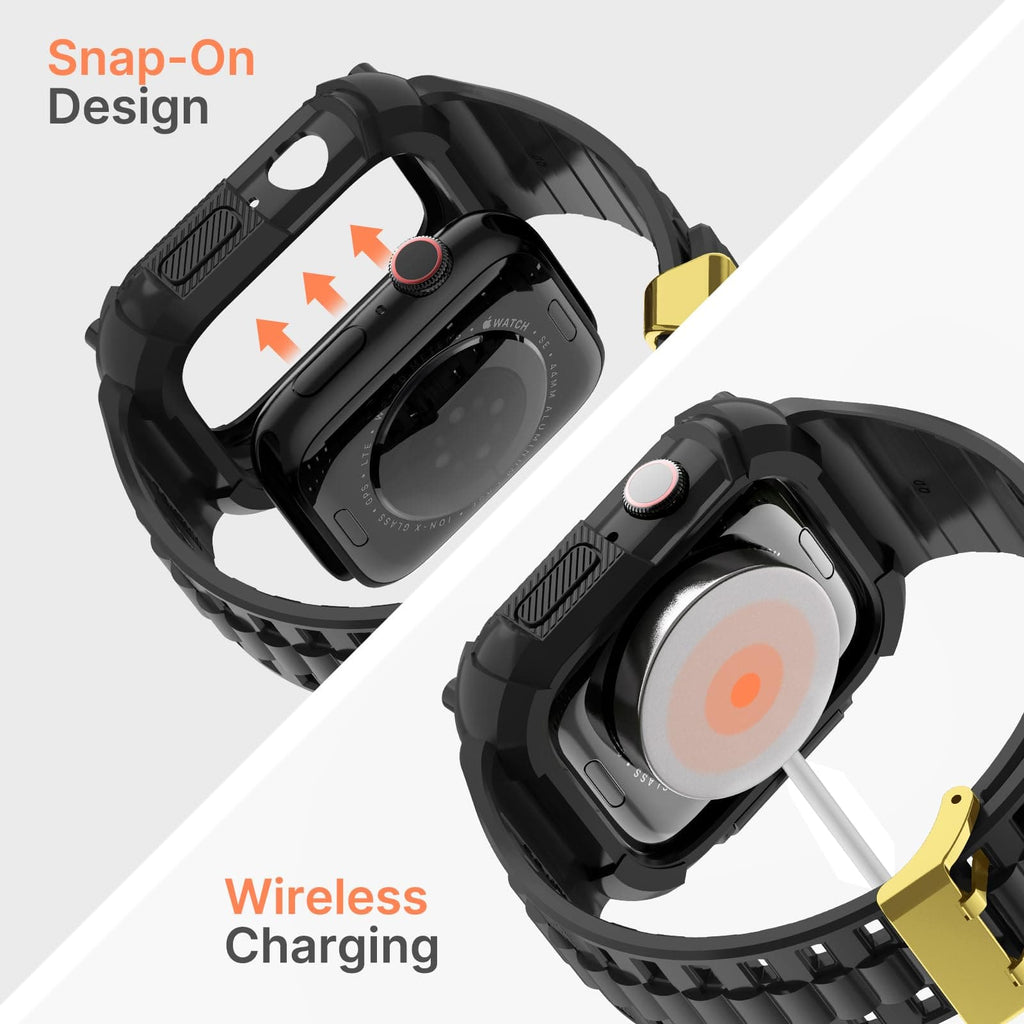 Apple Watch Band | Black and Gold Silicone | Warrior Fullmosa watch band 44/45mm / Black and Gold