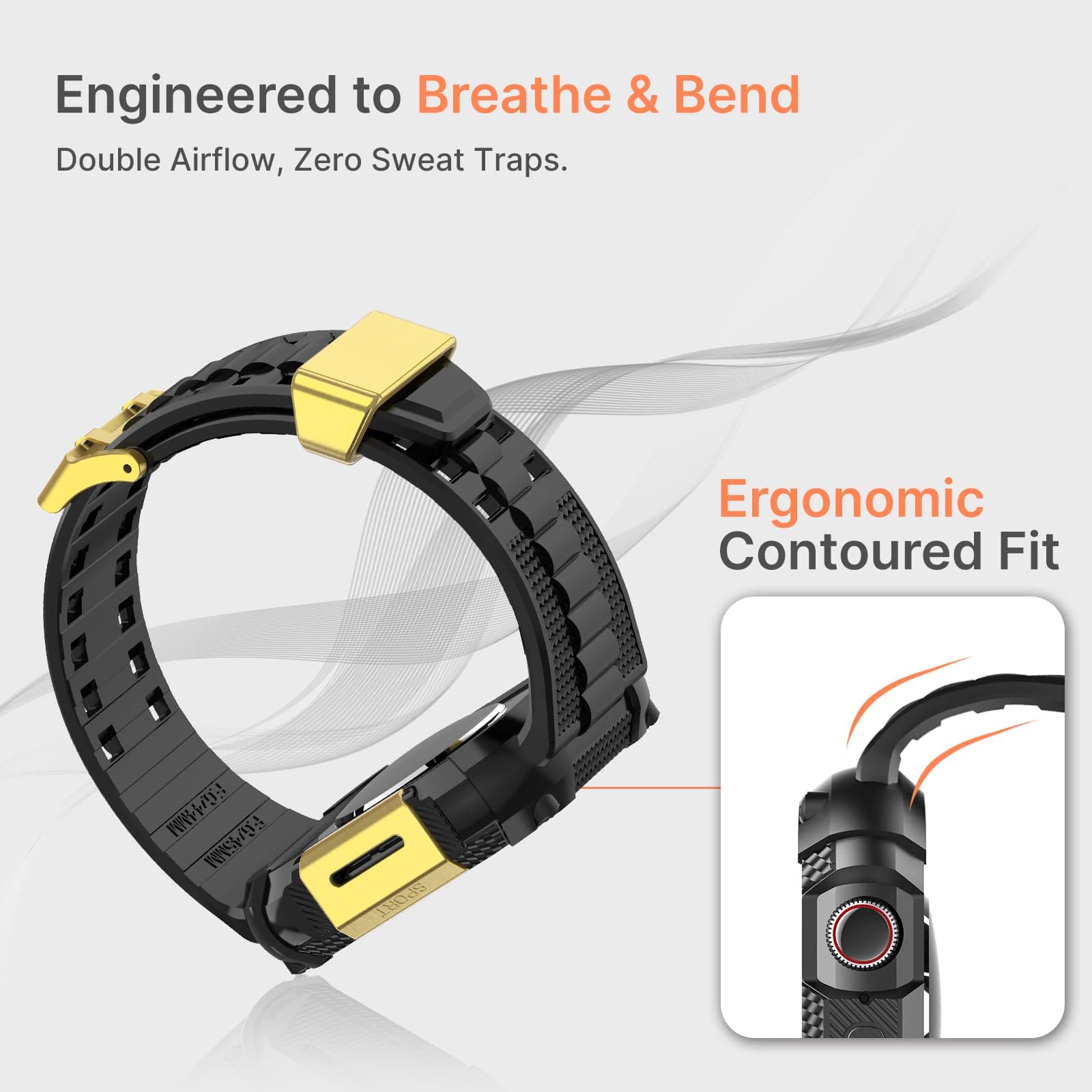 Apple Watch Band | Black and Gold Silicone | Warrior Fullmosa watch band 44/45mm / Black and Gold