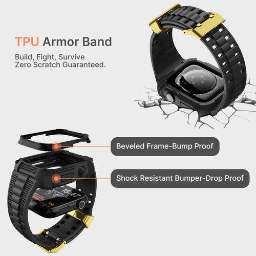 Apple Watch Band | Black and Gold Silicone | Warrior Fullmosa watch band 44/45mm / Black and Gold