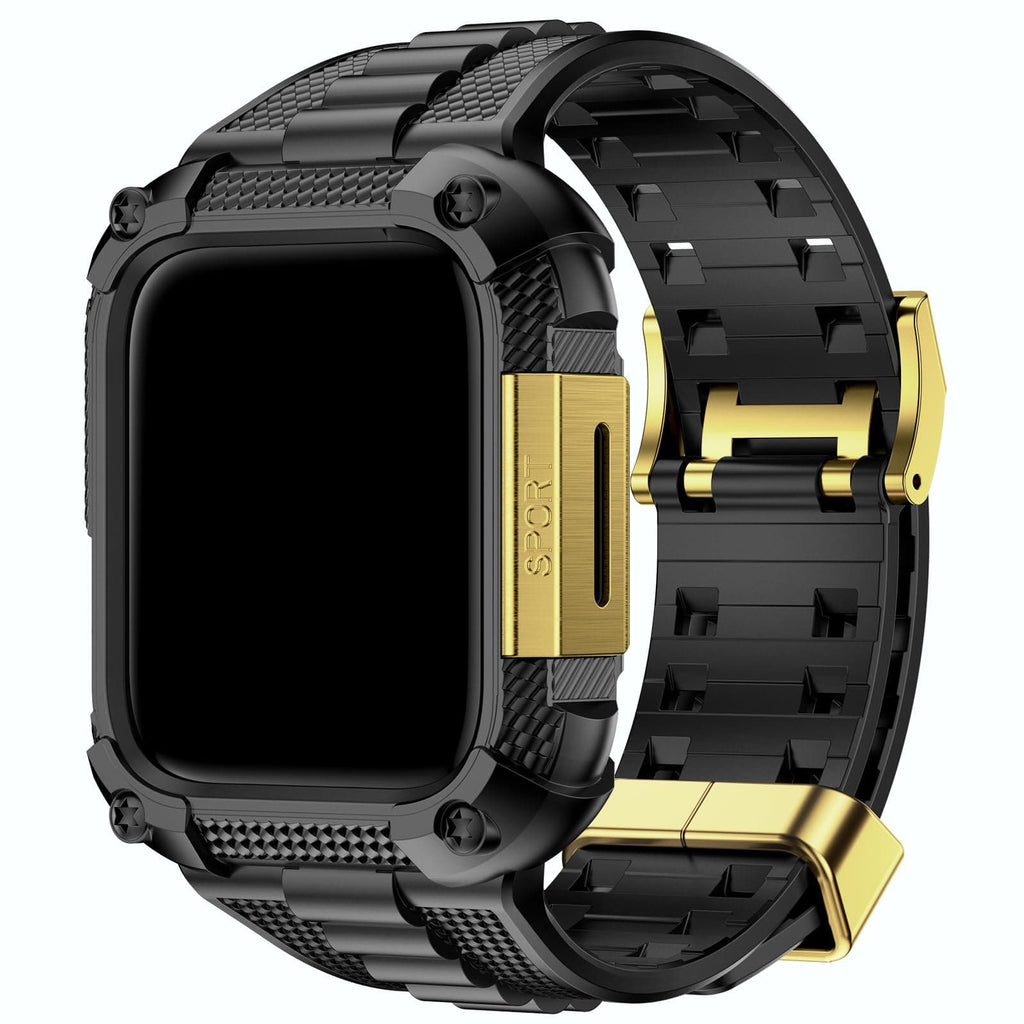 Apple Watch Band | Black and Gold Silicone | Warrior Fullmosa watch band 44/45mm / Black and Gold