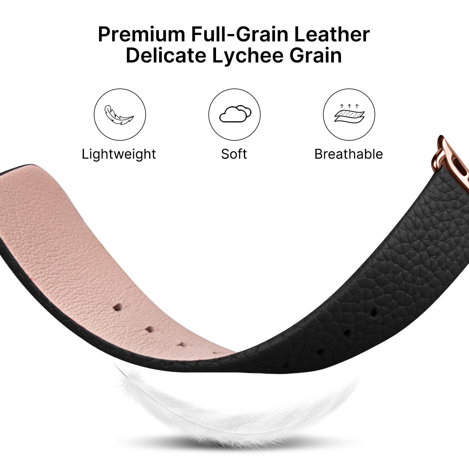 Apple Watch Band | Black Leather | Litchi Fullmosa watch band