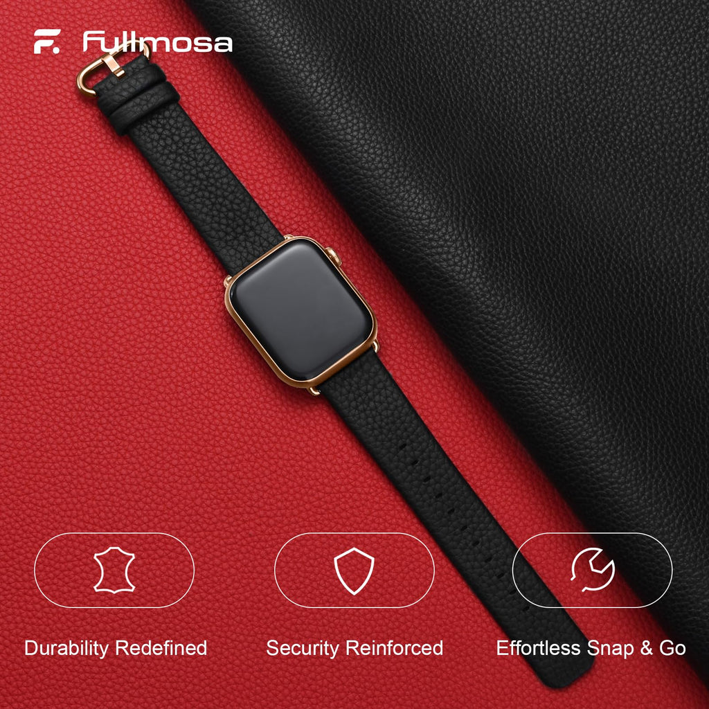 Apple Watch Band | Black Leather | Litchi Fullmosa watch band