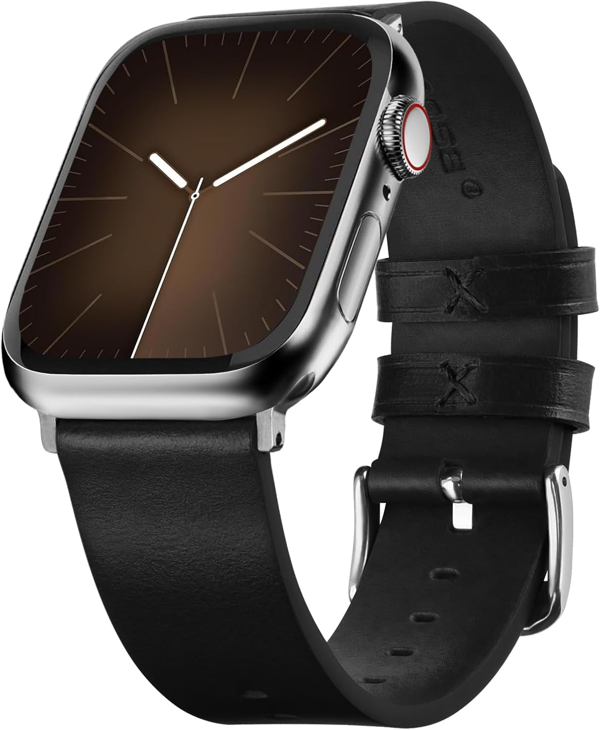 Apple Watch Band | Black Leather | Litchi Fullmosa watch band 42mm(s11/10) 41mm 40mm 38mm / Silver