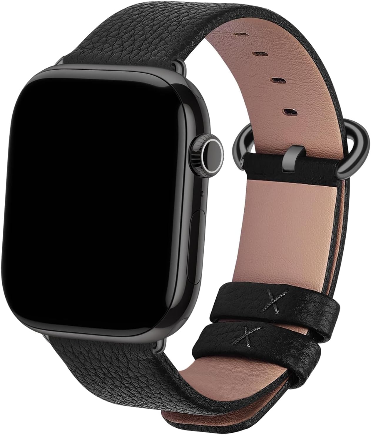 Apple Watch Band | Black Leather | Litchi Fullmosa watch band 42mm(s11/10) 41mm 40mm 38mm / Smoky Grey