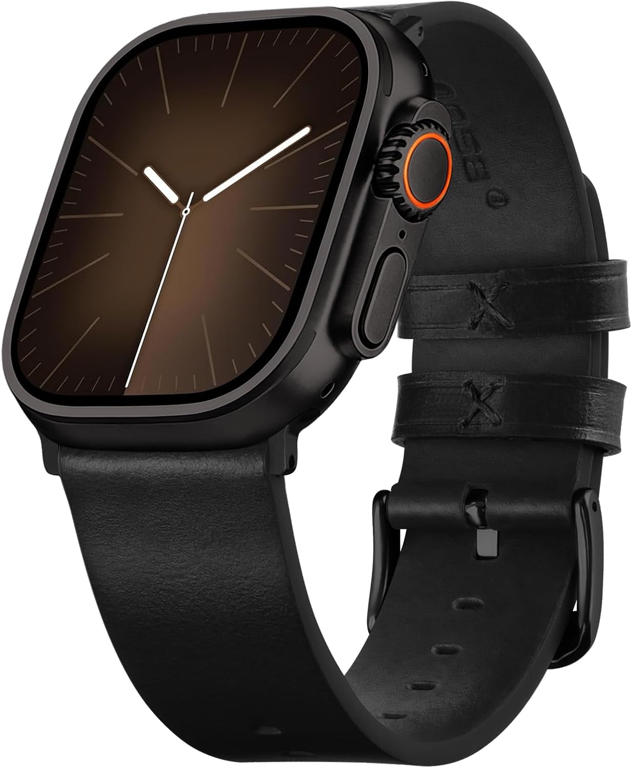 Apple Watch Band | Black Leather | Litchi Fullmosa watch band 49mm 46mm 45mm 44mm 42mm(s3/2/1) / Black