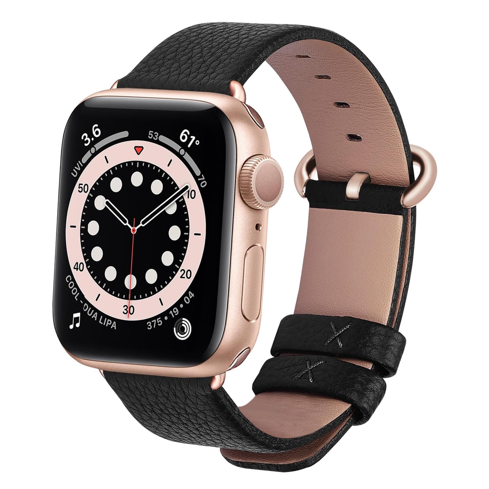 Apple Watch Band | Black Leather | Litchi Fullmosa watch band 49mm 46mm 45mm 44mm 42mm(s3/2/1) / Rose gold