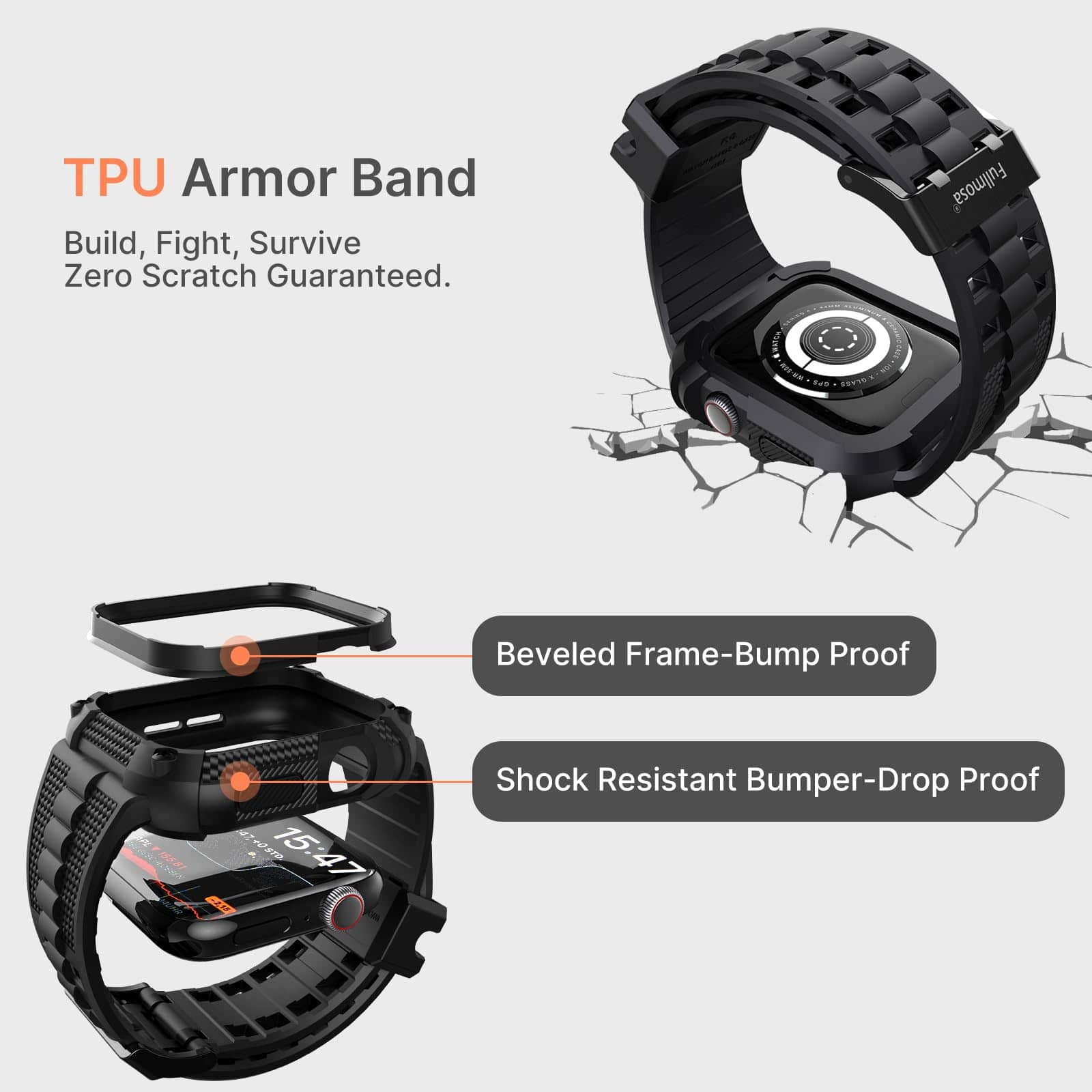 Apple Watch Band | Black Silicone | Warrior Fullmosa watch band