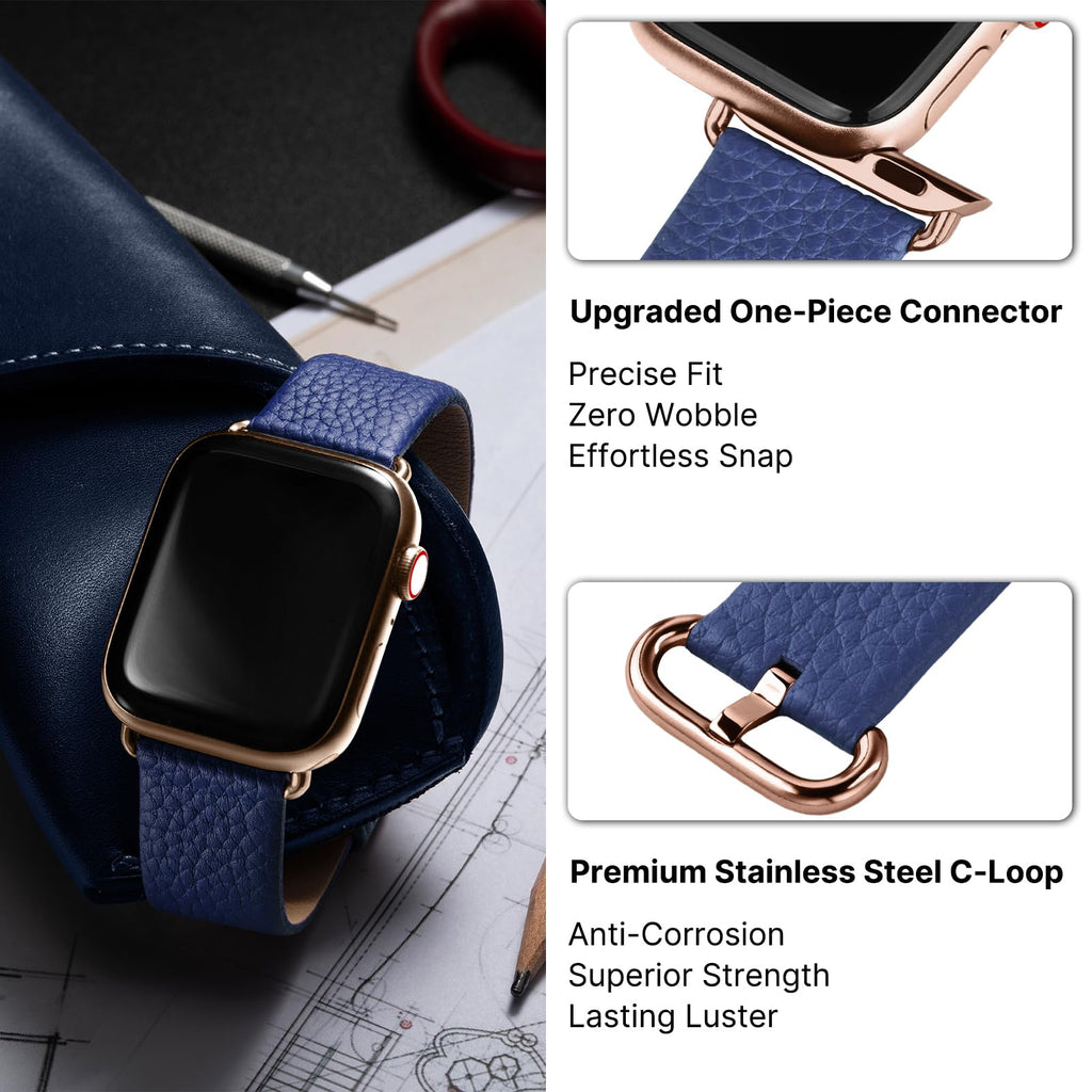 Apple Watch Band | Blue Leather | Litchi Fullmosa watch band